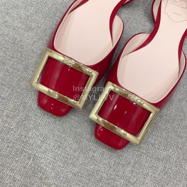 Roger Vivier Trompette Dorsay Cowhide Square Buckle Shoes For Women Red