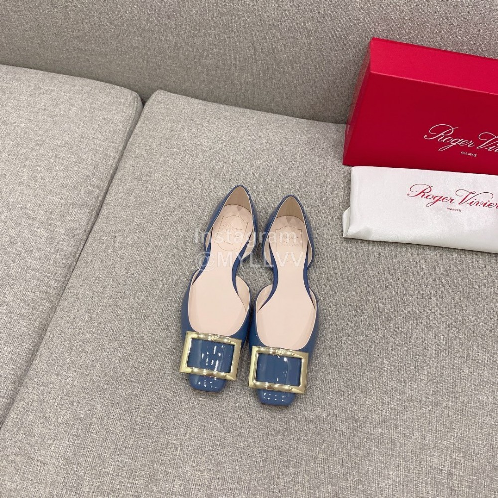 Roger Vivier Trompette Dorsay Cowhide Square Buckle Shoes Blue For Women