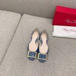 Roger Vivier Trompette Dorsay Cowhide Square Buckle Shoes Blue For Women
