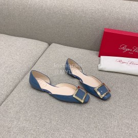 Roger Vivier Trompette Dorsay Cowhide Square Buckle Shoes Blue For Women