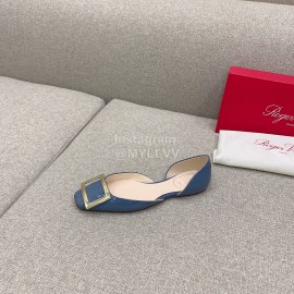 Roger Vivier Trompette Dorsay Cowhide Square Buckle Shoes Blue For Women