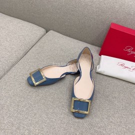 Roger Vivier Trompette Dorsay Cowhide Square Buckle Shoes Blue For Women