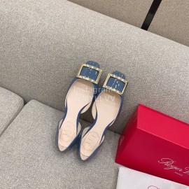 Roger Vivier Trompette Dorsay Cowhide Square Buckle Shoes Blue For Women