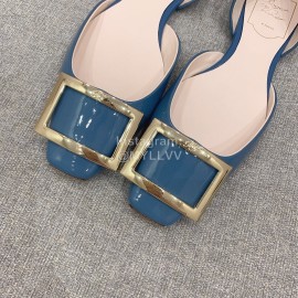 Roger Vivier Trompette Dorsay Cowhide Square Buckle Shoes Blue For Women