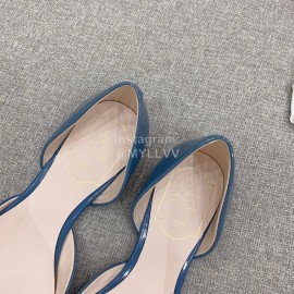 Roger Vivier Trompette Dorsay Cowhide Square Buckle Shoes Blue For Women