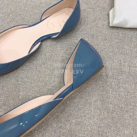 Roger Vivier Trompette Dorsay Cowhide Square Buckle Shoes Blue For Women