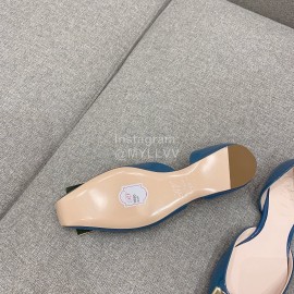 Roger Vivier Trompette Dorsay Cowhide Square Buckle Shoes Blue For Women