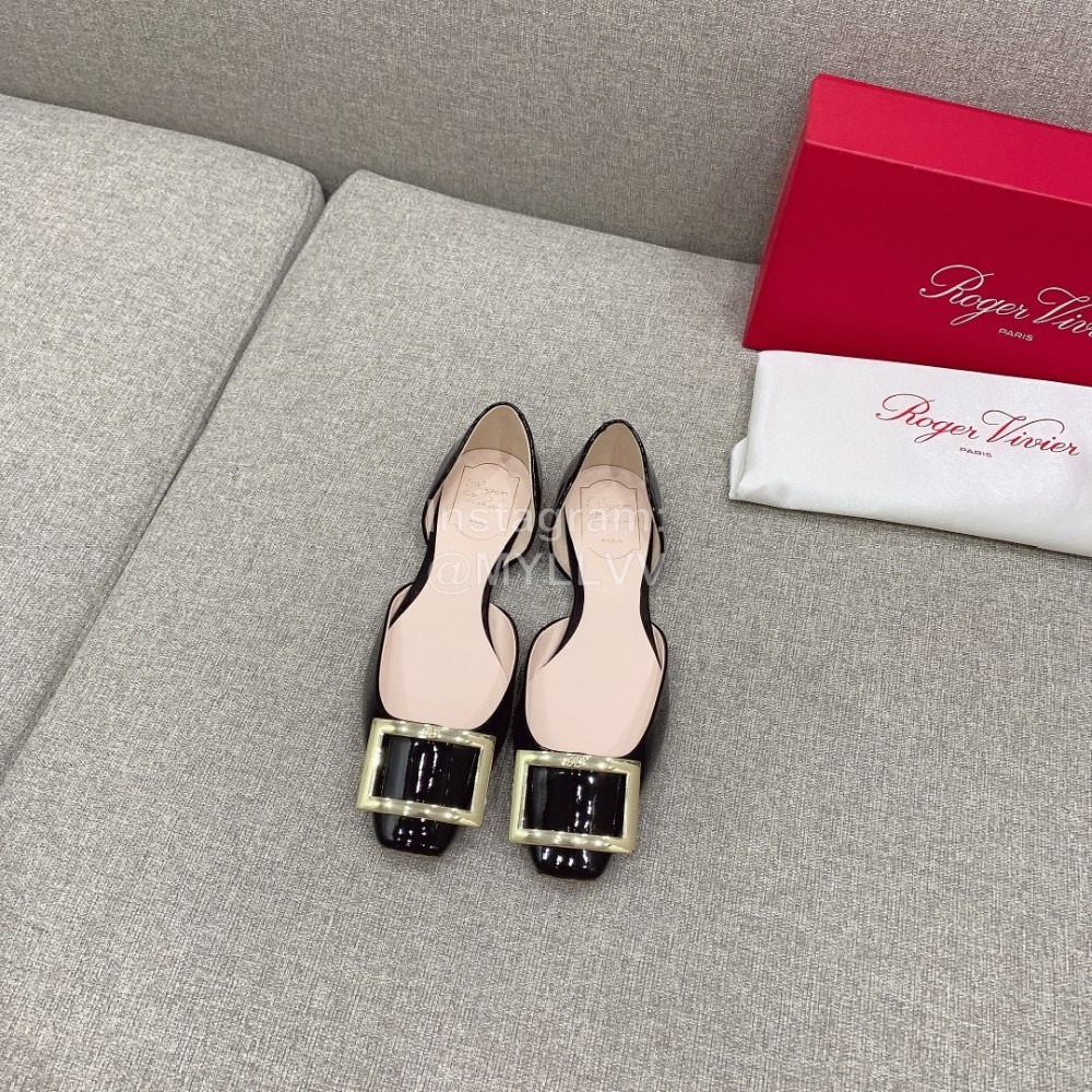 Roger Vivier Trompette Dorsay Cowhide Square Buckle Shoes For Women Black