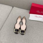 Roger Vivier Trompette Dorsay Cowhide Square Buckle Shoes For Women Black