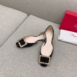 Roger Vivier Trompette Dorsay Cowhide Square Buckle Shoes For Women Black