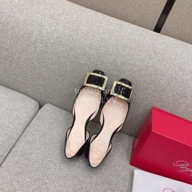 Roger Vivier Trompette Dorsay Cowhide Square Buckle Shoes For Women Black