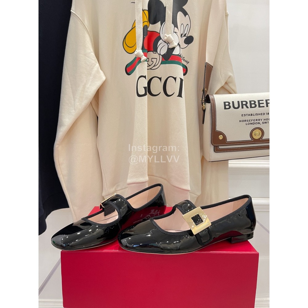 Roger Vivier Gold Buckle Patent Leather Shoes For Women Black