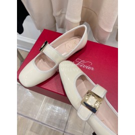 Roger Vivier Gold Buckle Patent Leather Shoes For Women White