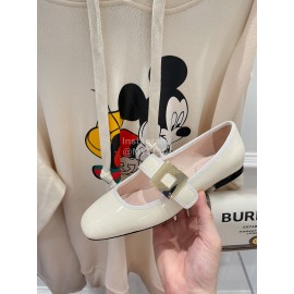 Roger Vivier Gold Buckle Patent Leather Shoes For Women White