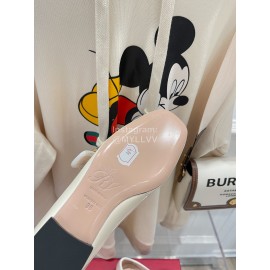 Roger Vivier Gold Buckle Patent Leather Shoes For Women White