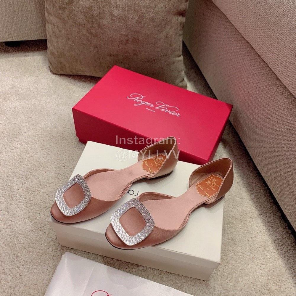 Roger Vivier Fashion Silk Leather Flat Heels For Women Pink