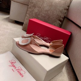 Roger Vivier Fashion Silk Leather Flat Heels For Women Pink