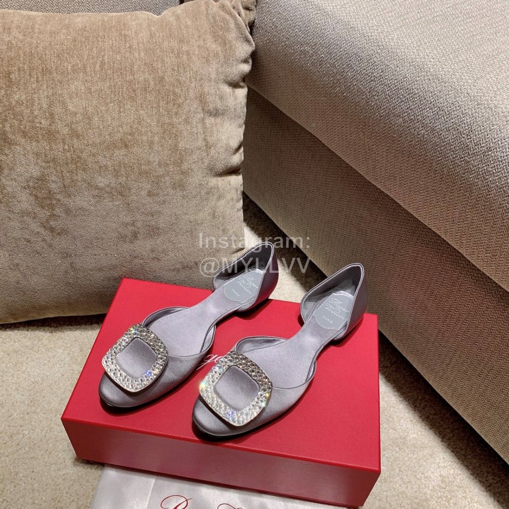 Roger Vivier Fashion Silk Leather Flat Heels For Women Gray
