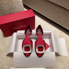 Roger Vivier Fashion Silk Leather Flat Heels For Women Red