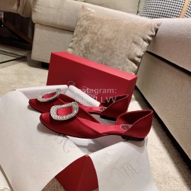 Roger Vivier Fashion Silk Leather Flat Heels For Women Red