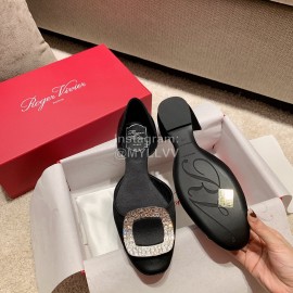 Roger Vivier Fashion Silk Leather Flat Heels For Women Black