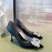 Roger Vivier Flower Diamond Buckle Silk Leather High Heels For Women Navy
