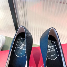 Roger Vivier Flower Diamond Buckle Silk Leather High Heels For Women Navy