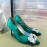 Roger Vivier Flower Diamond Buckle Silk Leather High Heels For Women Green