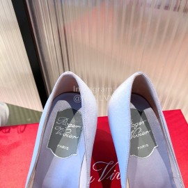 Roger Vivier Flower Diamond Buckle Silk Leather High Heels For Women White