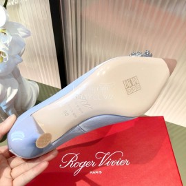 Roger Vivier Flower Diamond Buckle Silk Leather High Heels For Women White