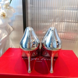 Roger Vivier Flower Diamond Buckle Leather High Heels For Women Silver