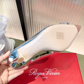 Roger Vivier Flower Diamond Buckle Leather High Heels For Women Silver