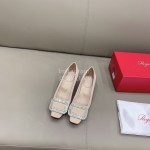 Roger Vivier Silk Leather Thick High Heels For Women Beige