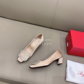 Roger Vivier Silk Leather Thick High Heels For Women Beige