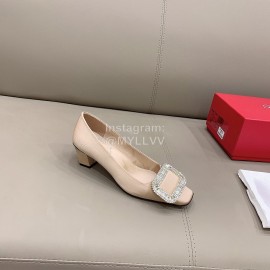Roger Vivier Silk Leather Thick High Heels For Women Beige