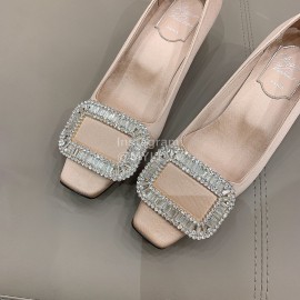 Roger Vivier Silk Leather Thick High Heels For Women Beige