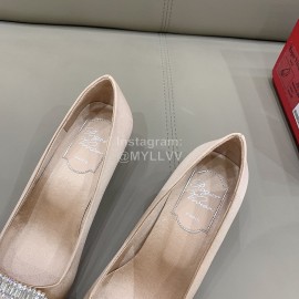 Roger Vivier Silk Leather Thick High Heels For Women Beige