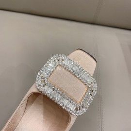 Roger Vivier Silk Leather Thick High Heels For Women Beige