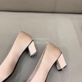 Roger Vivier Silk Leather Thick High Heels For Women Beige