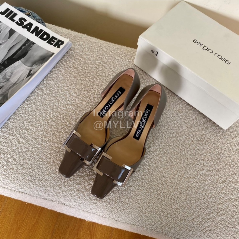 Sergio Rossi Fashion Patent Leather High Heels For Women Coffee