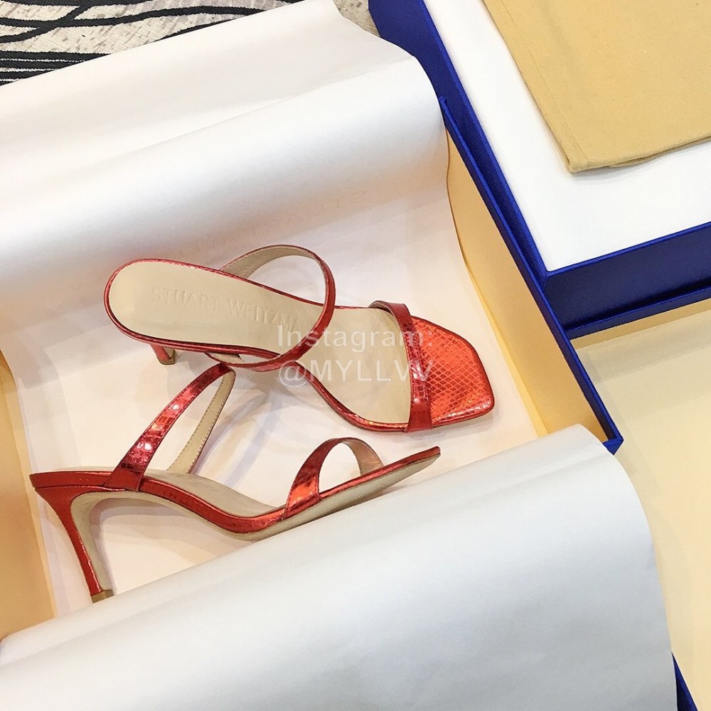 Stuart Weitzman Summer Leather High Heel Sandals For Women Red