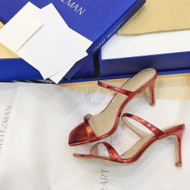 Stuart Weitzman Summer Leather High Heel Sandals For Women Red