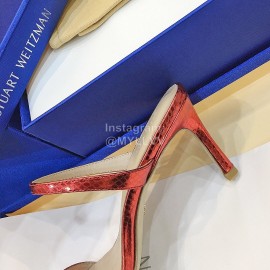Stuart Weitzman Summer Leather High Heel Sandals For Women Red