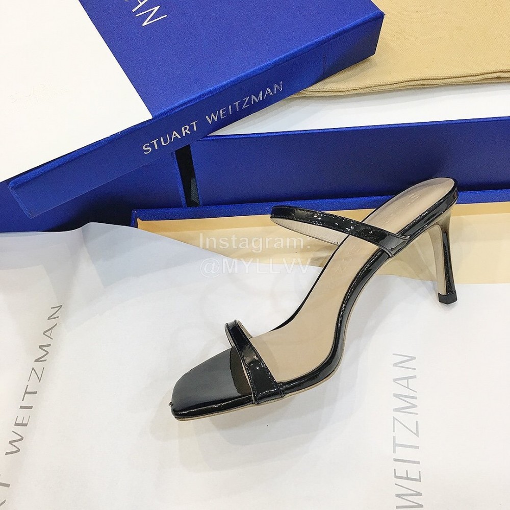 Stuart Weitzman Summer Leather High Heel Sandals For Women Black