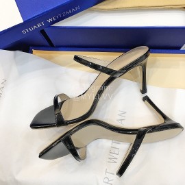 Stuart Weitzman Summer Leather High Heel Sandals For Women Black