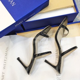 Stuart Weitzman Summer Leather High Heel Sandals For Women Black