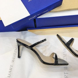 Stuart Weitzman Summer Leather High Heel Sandals For Women Black