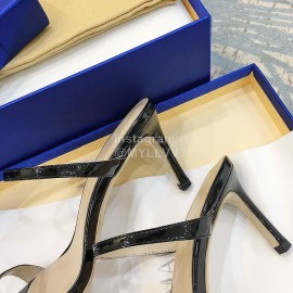 Stuart Weitzman Summer Leather High Heel Sandals For Women Black