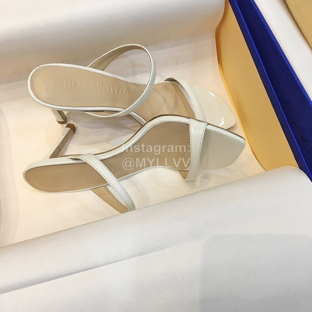Stuart Weitzman Summer Leather High Heel Sandals For Women White