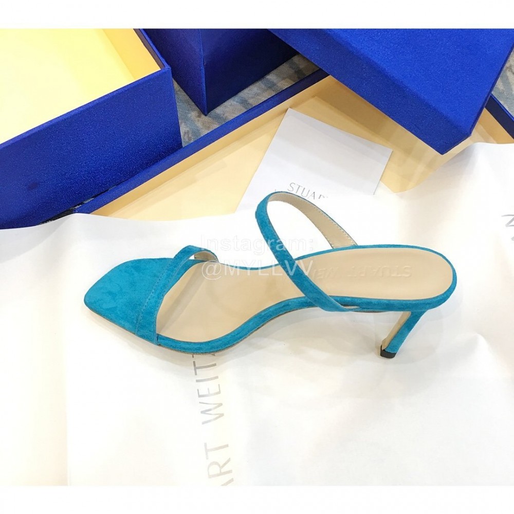 Stuart Weitzman Summer Leather High Heel Sandals For Women Blue